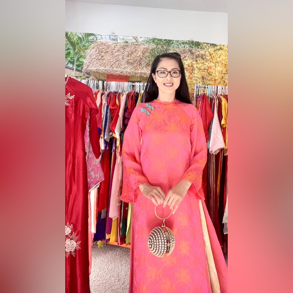 Ao dai suông 4 tà tencel, Vietnamese traditional long dress set m l 2 4 pink 🎁